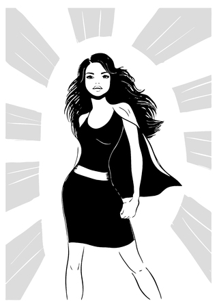 super hero woman standing in cape illustrationのイラスト素材
