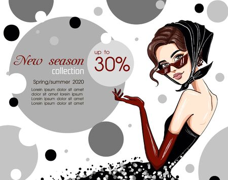 woman in handkerchief and gloves banner vectorのイラスト素材