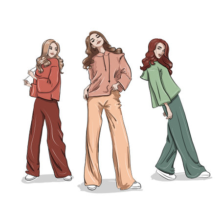 tree fashion women in casual hoodies and pantsのイラスト素材