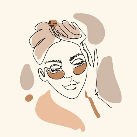 Coontinuous line face with patches morning routineのイラスト素材