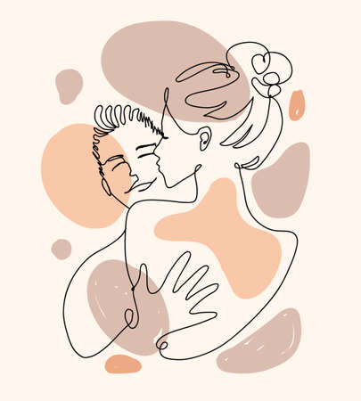 Continuous line illustration of hug couple spotsのイラスト素材