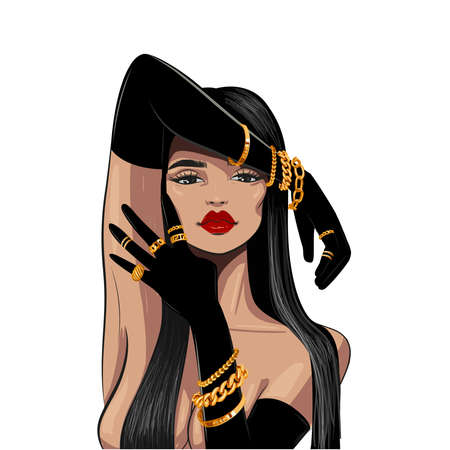 woman with jewelry on black glovesのイラスト素材
