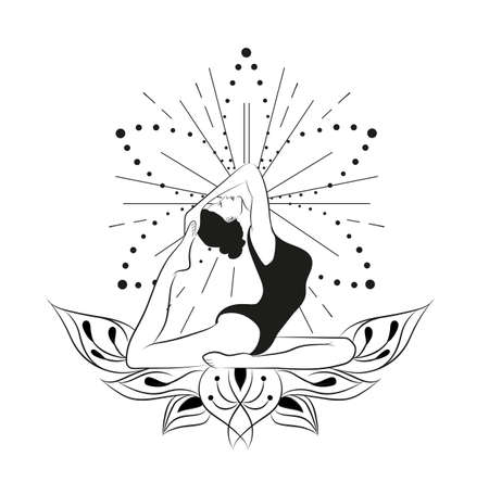harmony woman practicing yoga pose outline signのイラスト素材