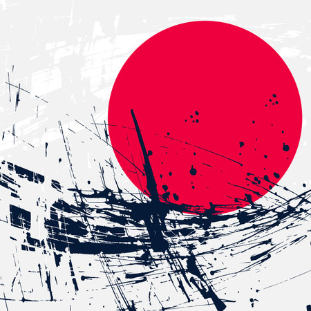 decorative abstract graphic elements hard lines sharply touches, red spotのイラスト素材