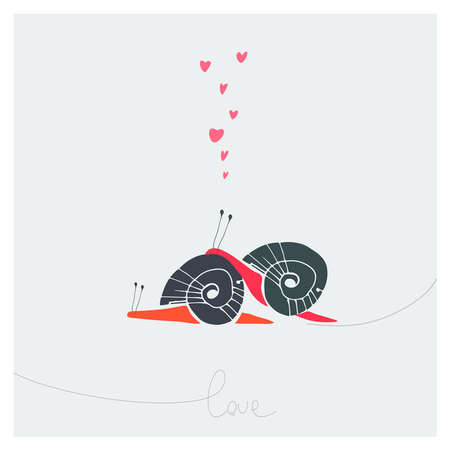 Two funny snail with hearts card about loveのイラスト素材