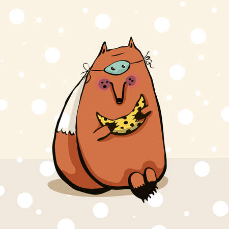 Cute cartoon fox holds in paws cheeseのイラスト素材