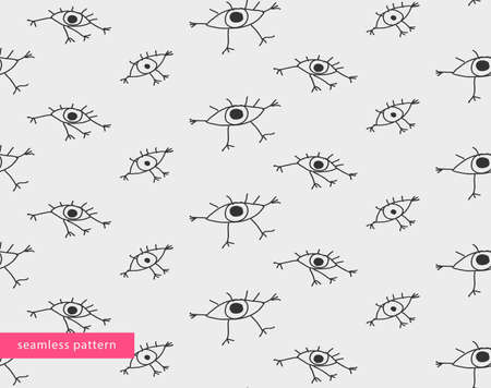 seamless pattern eyes with eyelashes sketchのイラスト素材