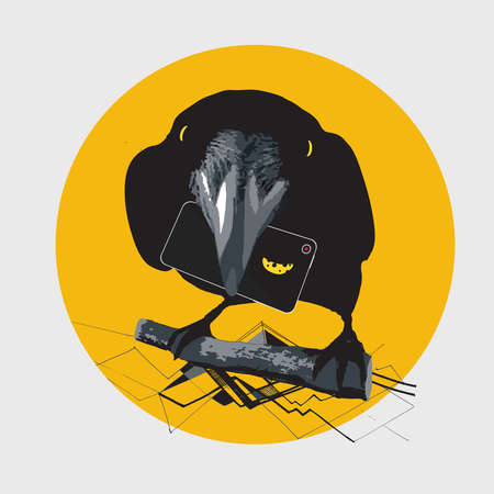 vector, crow, telephone, graphics, idea, phone, a piece of cheese, a branch T-shirt printing, illustration for a notebook, cardのイラスト素材