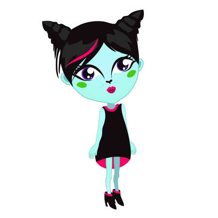 Fashion Beautiful Living Dead Zombie girl Vector illustration of Cartoon Female zombie.のイラスト素材
