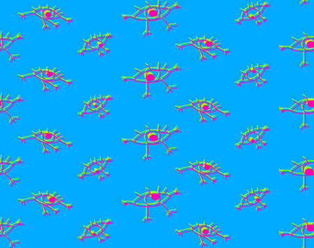 Seamless pattern in the style of psychedelic doodle eyes look in different directions, thin lines,...