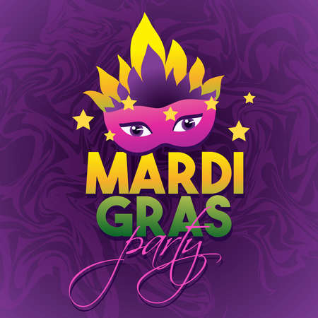 Mardi Gras Party Logo Poster. Carnival type treatment. Mask Poster. Calligraphy and Typography Card.Holiday poster or placard template. Vector illustrationのイラスト素材