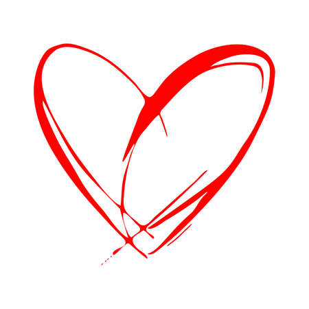 Red heart vector icon, Love symbol. Valentines Day sign, emblem isolated on white background, for graphic and web design, logo. Free style, painted in ink, expressive,のイラスト素材