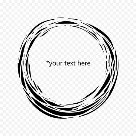 black circle inside of which you can write your text. Minimalistic concept of black and white discontinuous lines. Use as icon logo template popup poster banner. Sketch vector isolated.のイラスト素材