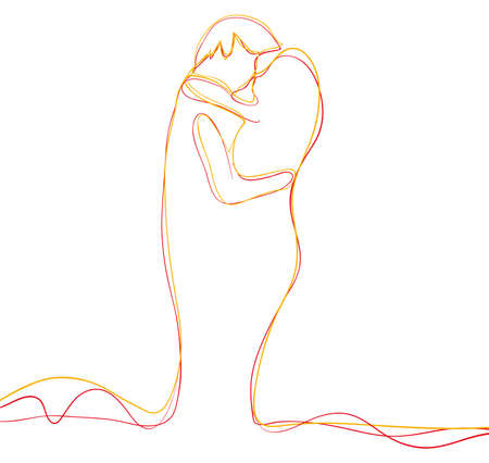 Love line art vector isolated. Drawn loving couple in technique of lines without interruption. Sketch on theme of unity love and harmony. icon symbol poster banner emblem. Hand draw illustration.のイラスト素材