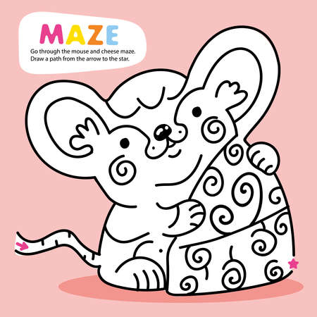 Kid Logic Maze Game Puzzle Mouse Order Printable. Help find Logic Exit of Labyrinth. Children Riddle Activity for Preschool Education. Kindergarten Learning Flat Cartoon Vector Illustrationのイラスト素材