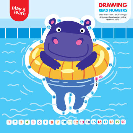 Drawing Game Tutorial Hippo Printable Worksheet Vectorのイラスト素材