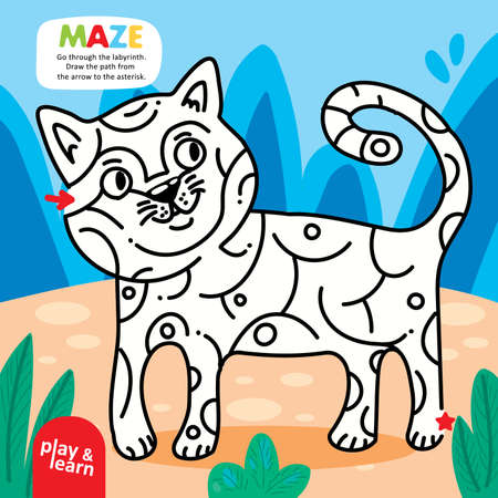 Logic Kid Labyrinth Cat Game Printable Templateのイラスト素材
