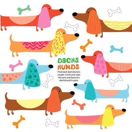Find Each Dog Couple Kid Game Printable Templateのイラスト素材