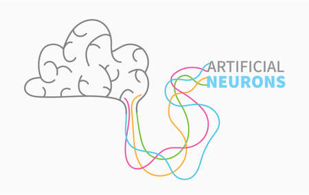 Brain and Artificial Electronic Neurons Banner Vectorのイラスト素材