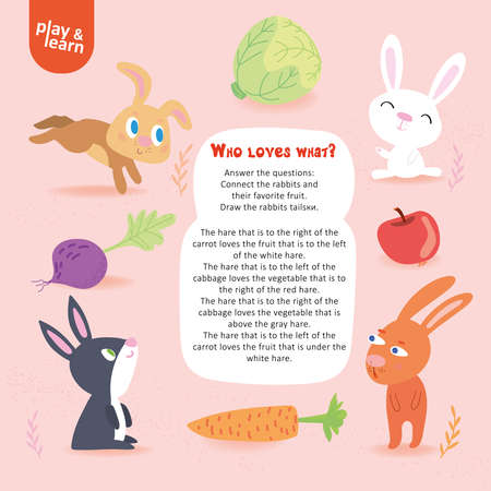 Logic Find Vegetables for Rabbits Color Kid Game Printable Worksheetのイラスト素材