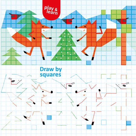 Draw by Two foxes Dancing in Forest Art Kid Gameのイラスト素材
