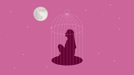 Girls silhouette in cage vector illustrationのイラスト素材