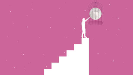 Stairs to the Moon vector illustration. Moon into the cageのイラスト素材