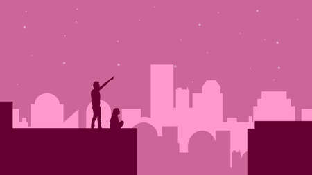 Night city vector. City landscape illustrationのイラスト素材