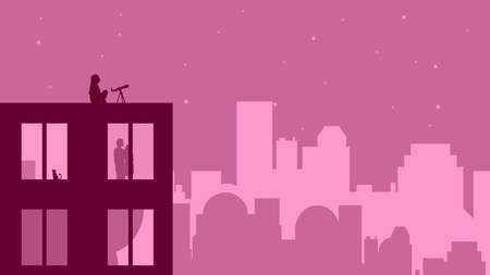 Night city on the rose pink background vector illustrationのイラスト素材
