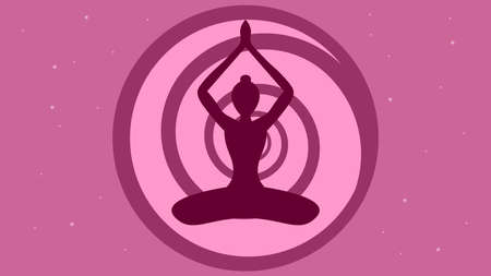 Yoga pose on the pink starry sky background vector illustrationのイラスト素材