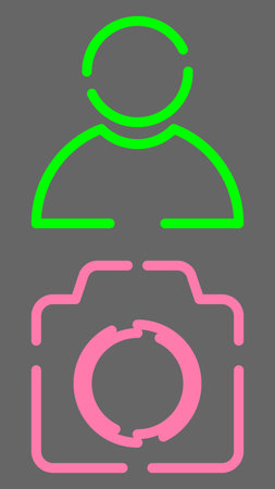 Avatar icon and camera icon vector design. Couple of icons united by one topic