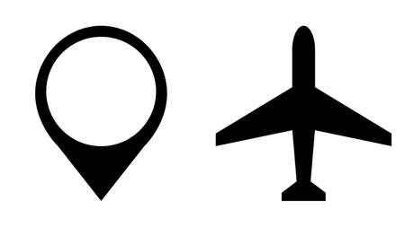 Pointer icon, plane icon vector design. Couple of icons united by one topicのイラスト素材