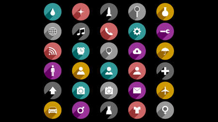 Flat icons vector design. Simple icons with shadowsのイラスト素材