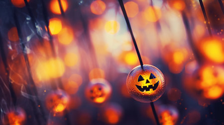Pumpkin Patch Magic: Enchanting Halloween Bokeh with Flickering Shadows and Orange Hues. AI-Generated imagesの素材