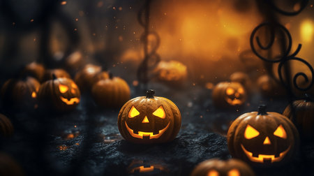 Pumpkin Patch Magic: Enchanting Halloween Bokeh with Flickering Shadows and Orange Hues. AI-Generated imagesの素材