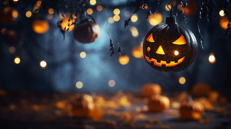 Pumpkin Patch Magic: Enchanting Halloween Bokeh with Flickering Shadows and Orange Hues. AI-Generated imagesの素材