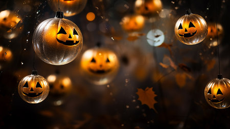 Pumpkin Patch Magic: Enchanting Halloween Bokeh with Flickering Shadows and Orange Hues. AI-Generated imagesの素材