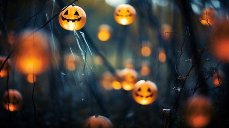 Pumpkin Patch Magic: Enchanting Halloween Bokeh with Flickering Shadows and Orange Hues. AI-Generated imagesの素材