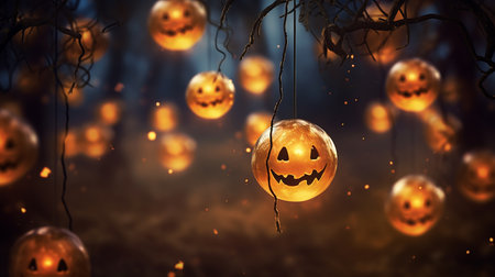 Pumpkin Patch Magic: Enchanting Halloween Bokeh with Flickering Shadows and Orange Hues. AI-Generated imagesの素材