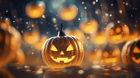 Pumpkin Patch Magic: Enchanting Halloween Bokeh with Flickering Shadows and Orange Hues. AI-Generated imagesの素材