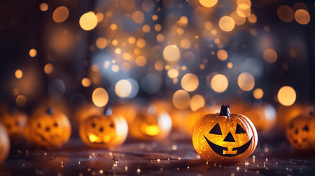 Pumpkin Patch Magic: Enchanting Halloween Bokeh with Flickering Shadows and Orange Hues. AI-Generated imagesの素材