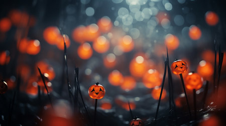 Pumpkin Patch Magic: Enchanting Halloween Bokeh with Flickering Shadows and Orange Hues. AI-Generated imagesの素材