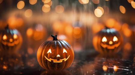Pumpkin Patch Magic: Enchanting Halloween Bokeh with Flickering Shadows and Orange Hues. AI-Generated imagesの素材