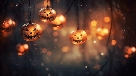 Pumpkin Patch Magic: Enchanting Halloween Bokeh with Flickering Shadows and Orange Hues. AI-Generated imagesの素材