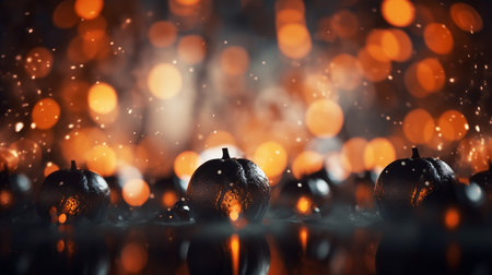 Pumpkin Patch Magic: Enchanting Halloween Bokeh with Flickering Shadows and Orange Hues. AI-Generated imagesの素材