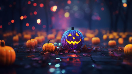 Pumpkin Patch Magic: Enchanting Halloween Bokeh with Flickering Shadows and Orange Hues. AI-Generated imagesの素材
