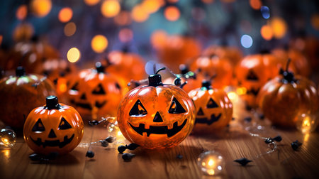 Pumpkin Patch Magic: Enchanting Halloween Bokeh with Flickering Shadows and Orange Hues. AI-Generated imagesの素材