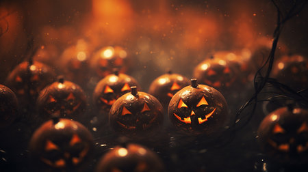 Pumpkin Patch Magic: Enchanting Halloween Bokeh with Flickering Shadows and Orange Hues. AI-Generated imagesの素材