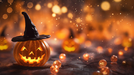 Pumpkin Patch Magic: Enchanting Halloween Bokeh with Flickering Shadows and Orange Hues. AI-Generated imagesの素材