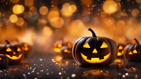 Pumpkin Patch Magic: Enchanting Halloween Bokeh with Flickering Shadows and Orange Hues. AI-Generated imagesの素材